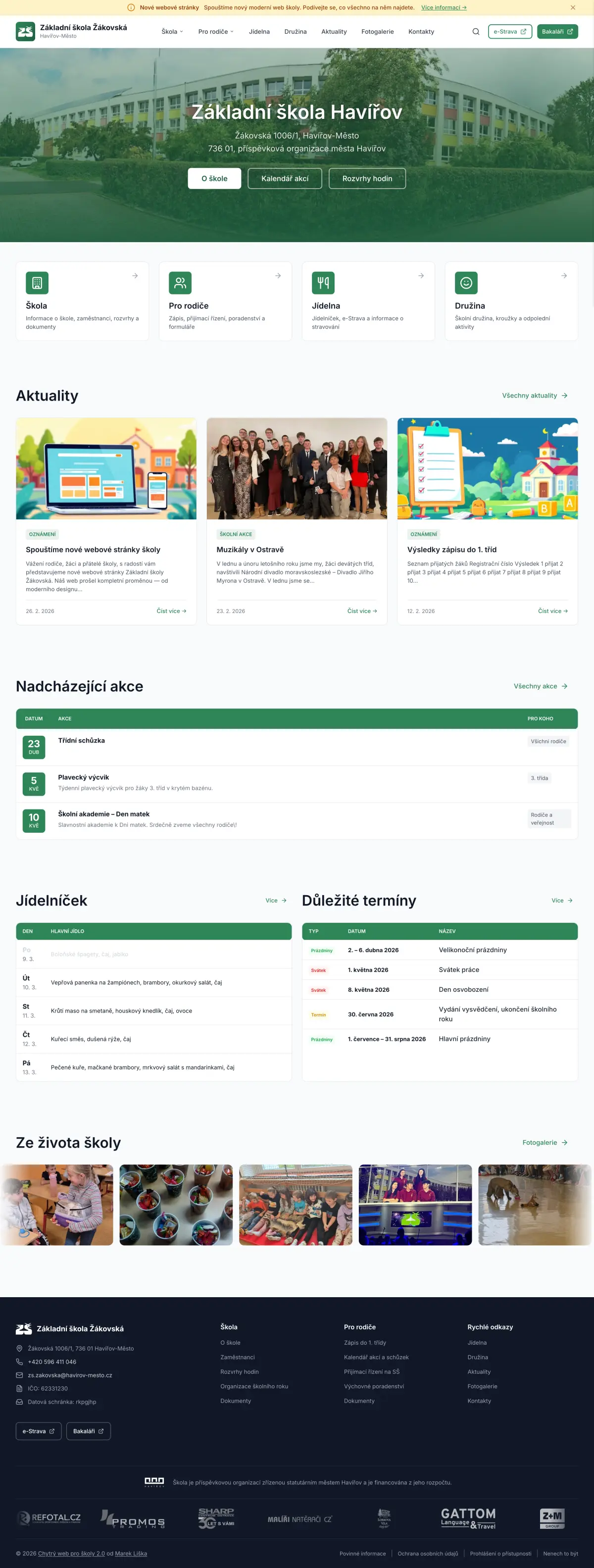 Hlavní stránka webu ZŠ Žákovská Havířov