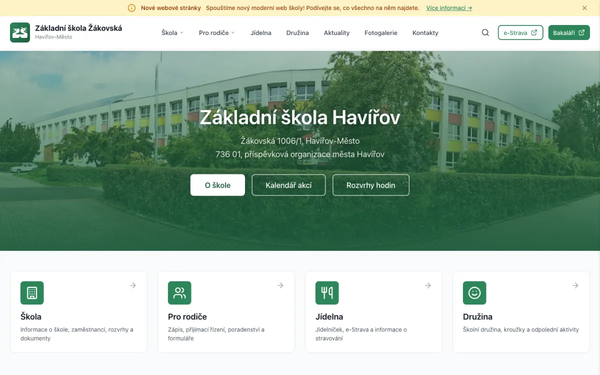 Hlavní stránka webu ZŠ Žákovská Havířov