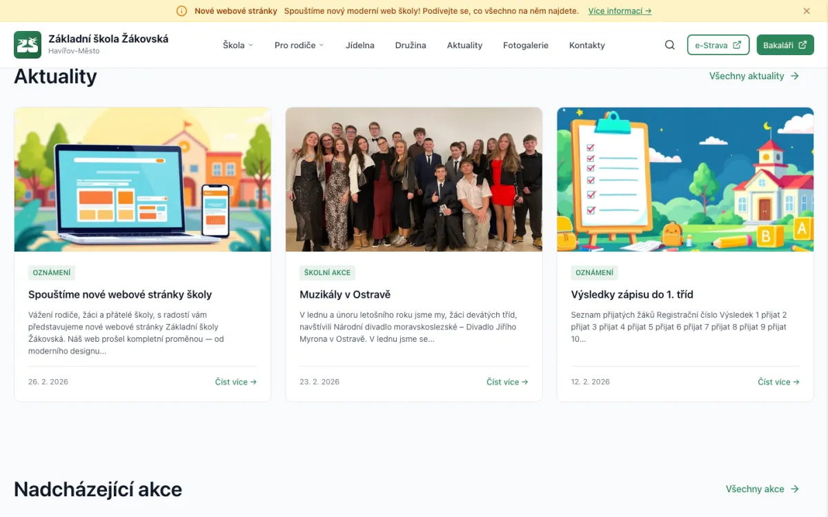 Rozcestník a aktuality na hlavní stránce